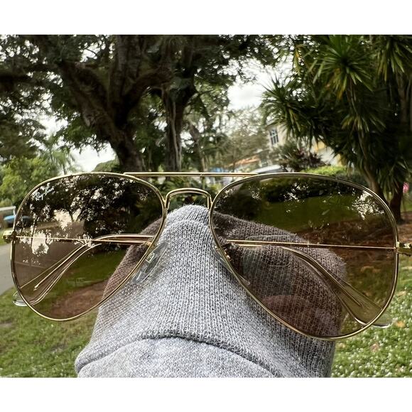 New Ray-Ban RB3025 Aviator Sunglasses Gold Frame Gradient Brown Lens 55mm Case - Picture 4 of 14